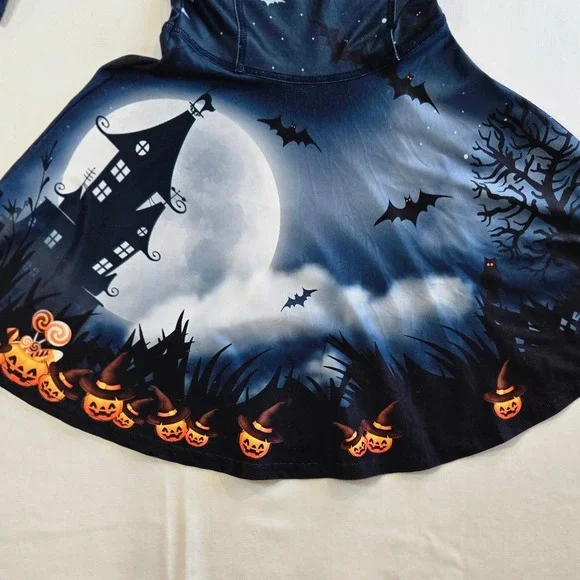 Halloween Dress Girls Size L 5-6 Bats Moon Spooky Kids Costume Holiday Party - Picture 2 of 10